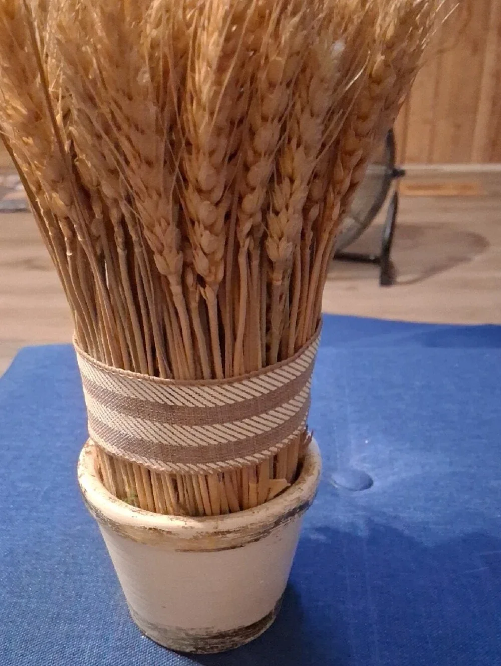 Natural Wheat Bundle in Cream Vase with Tan Bow